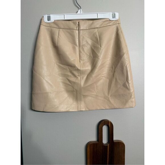 Wilfred Tan Leather Front Slit Back Zip Lined Mini Pencil Skirt Size 2 - Picture 2 of 7